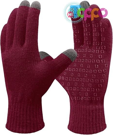 Custom Non-slip Silicone Grip and Elastic Cuff Touch Screen Fingers Warm Fleece Knit Winter Gloves 