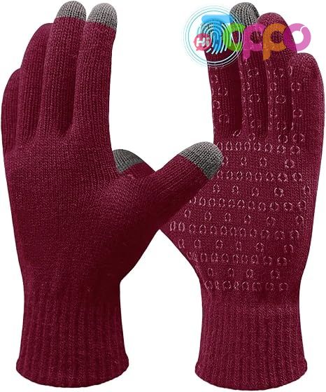 Custom Non-slip Silicone Grip and Elastic Cuff Touch Screen Fingers Warm Fleece Knit Winter Gloves 