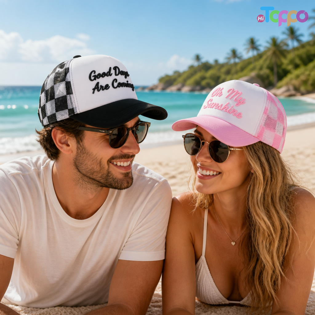 Hot-sale Plaid Mesh Trucker Hats with Custom Embroidery Logo 