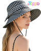 Custom Women's Summer Plaid Sun Hat 100% Cotton Beach UV Protection Fishing Hat