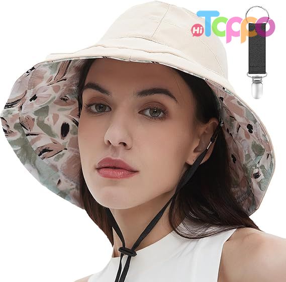 Custom Womens Sun Hats Wide Brim Reversible Bucket Cotton Hat with Hat Clip